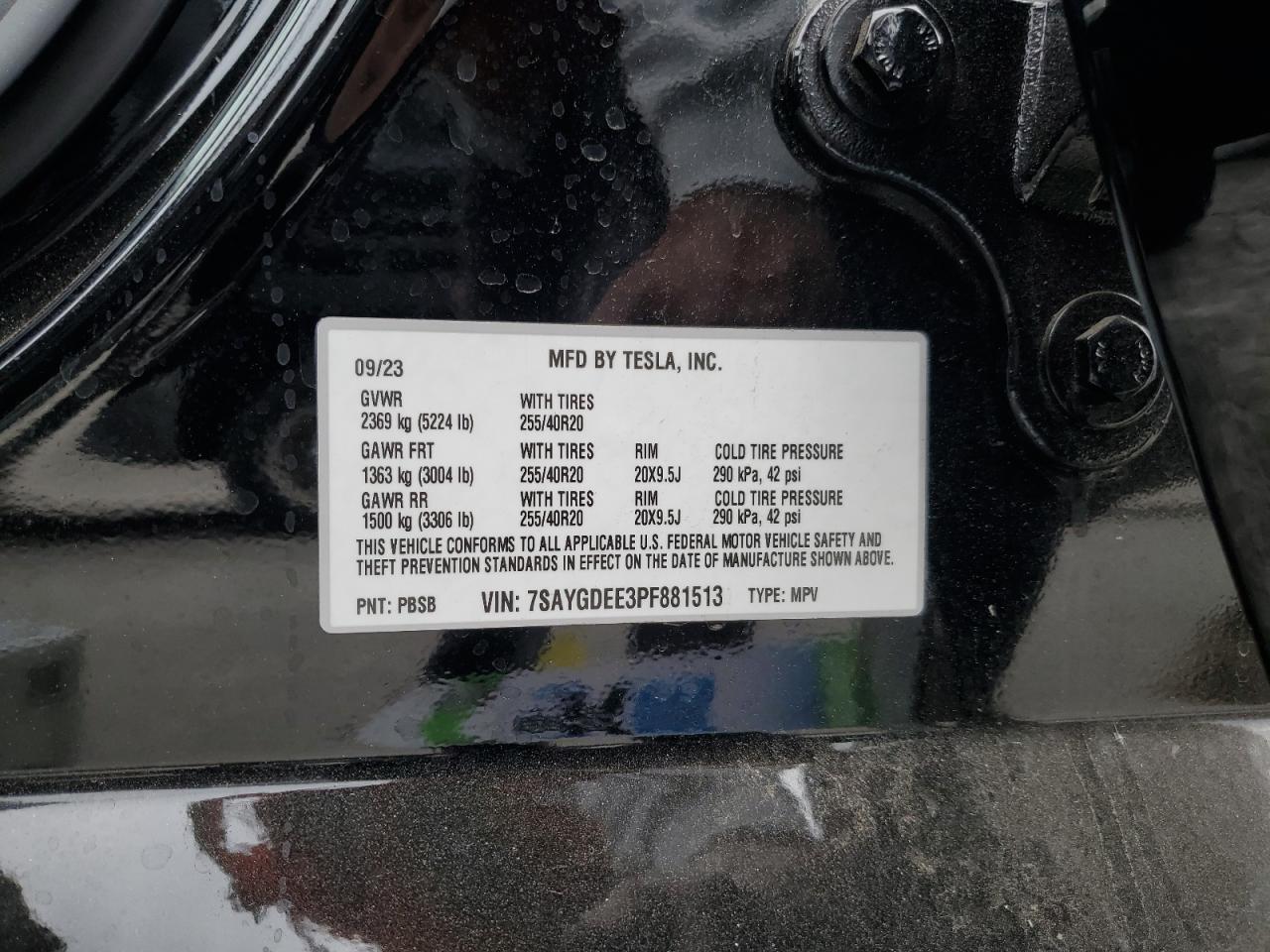 2023 TESLA MODEL Y VIN:7SAYGDEE3PF881513