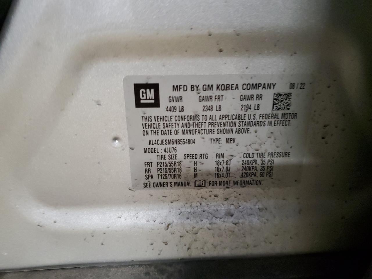 2022 BUICK ENCORE PREFERRED VIN:3GTP1VE02DG124144