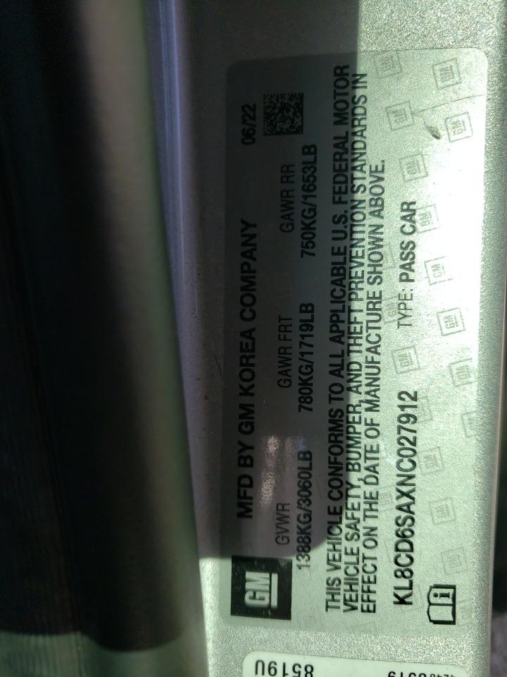 2022 CHEVROLET SPARK 1LT VIN:KL8CD6SAXNC027912