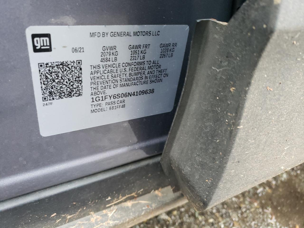 2022 CHEVROLET BOLT EUV LT VIN:1G1FY6S06N4109638