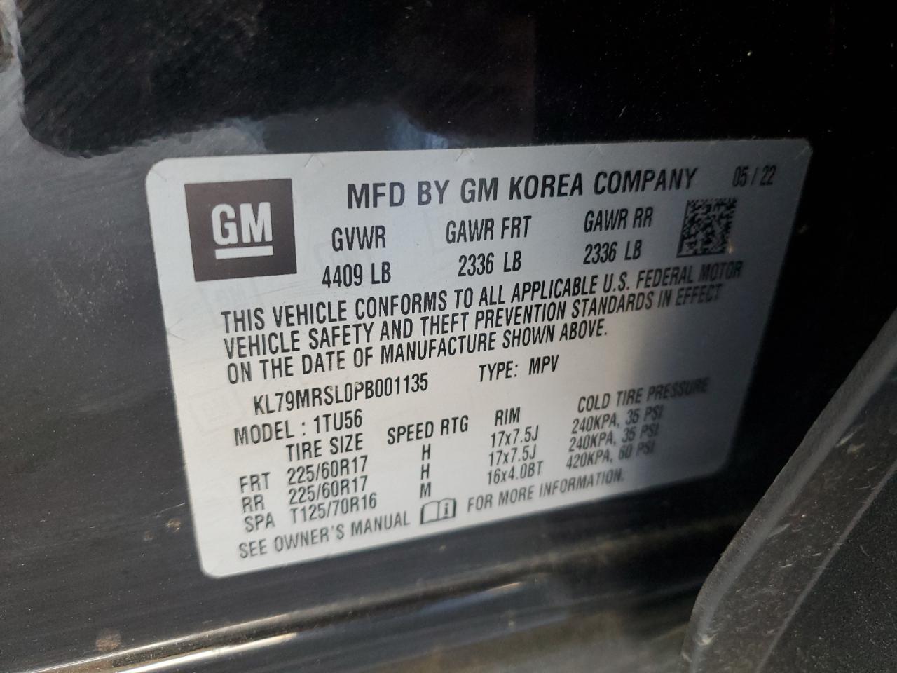 2023 CHEVROLET TRAILBLAZER LT VIN:KL79MRSL0PB001135