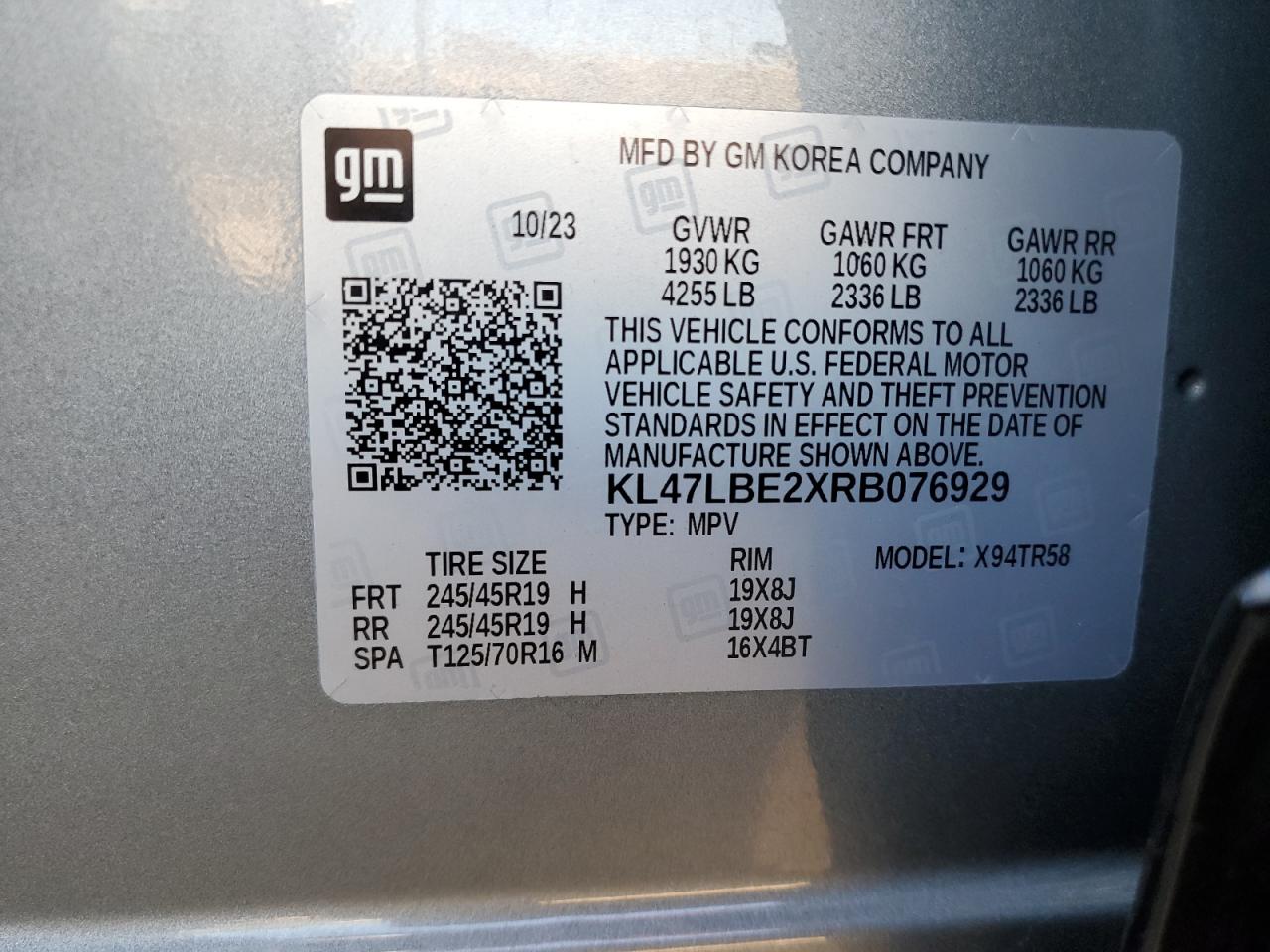 2024 BUICK ENVISTA SPORT TOURING VIN:KL47LBE2XRB076929