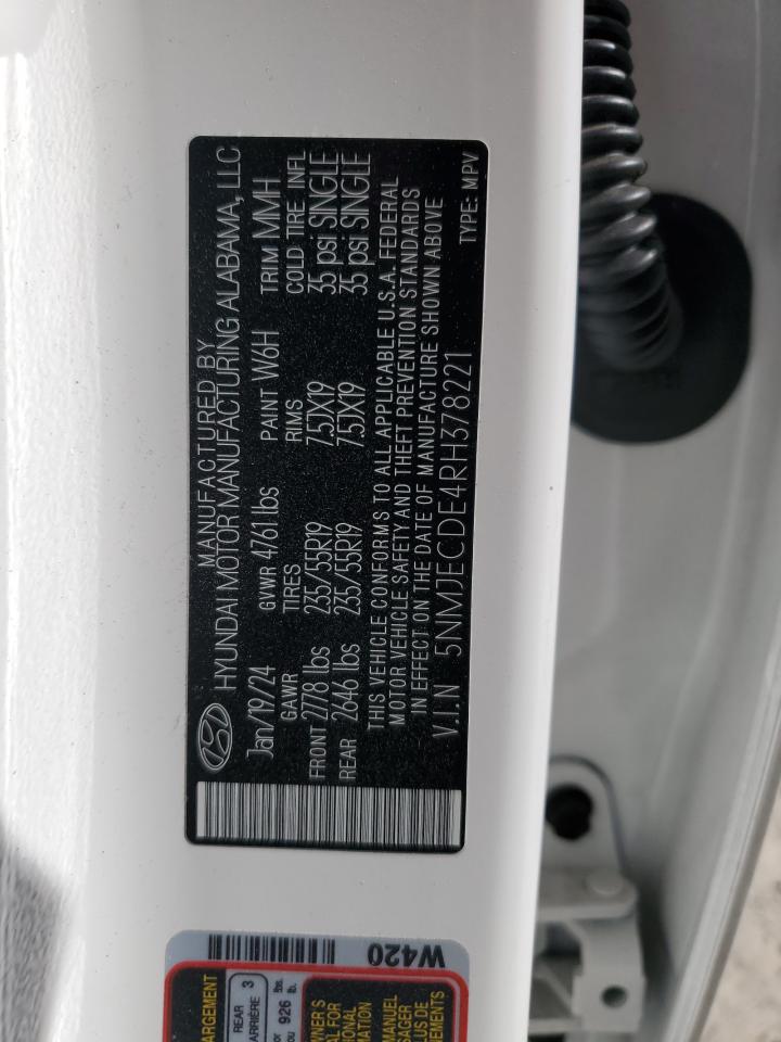 2024 HYUNDAI TUCSON LIMITED VIN:5NMJECDE4RH378221