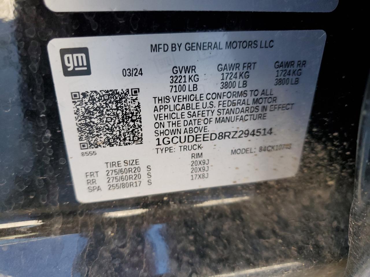 2024 CHEVROLET SILVERADO K1500 RST VIN:1GCUDEED8RZ294514