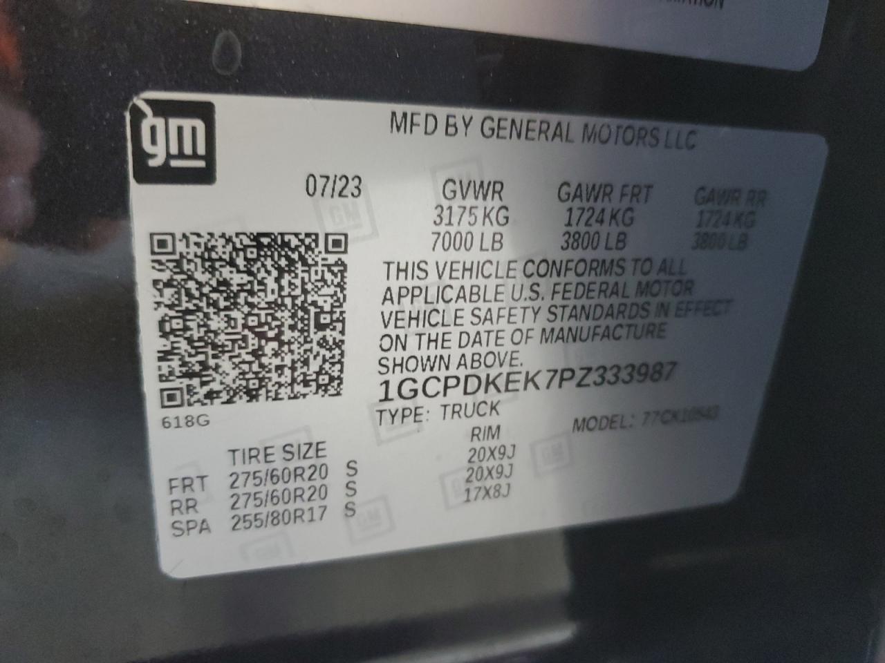 2023 CHEVROLET SILVERADO K1500 LT-L VIN:1GCPDKEK7PZ333987