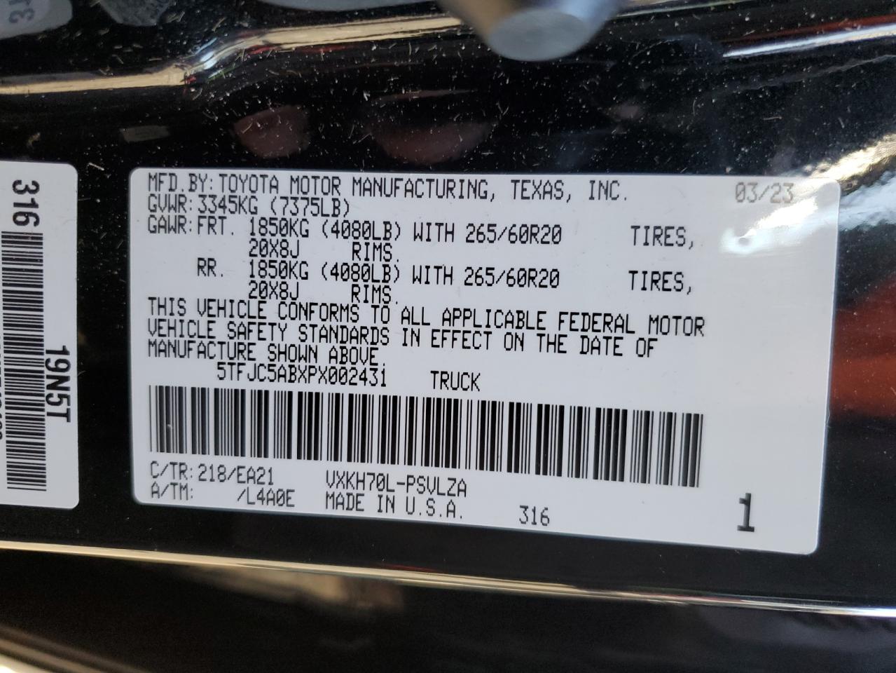 2023 TOYOTA TUNDRA CREWMAX LIMITED VIN:5TFJC5ABXPX002431