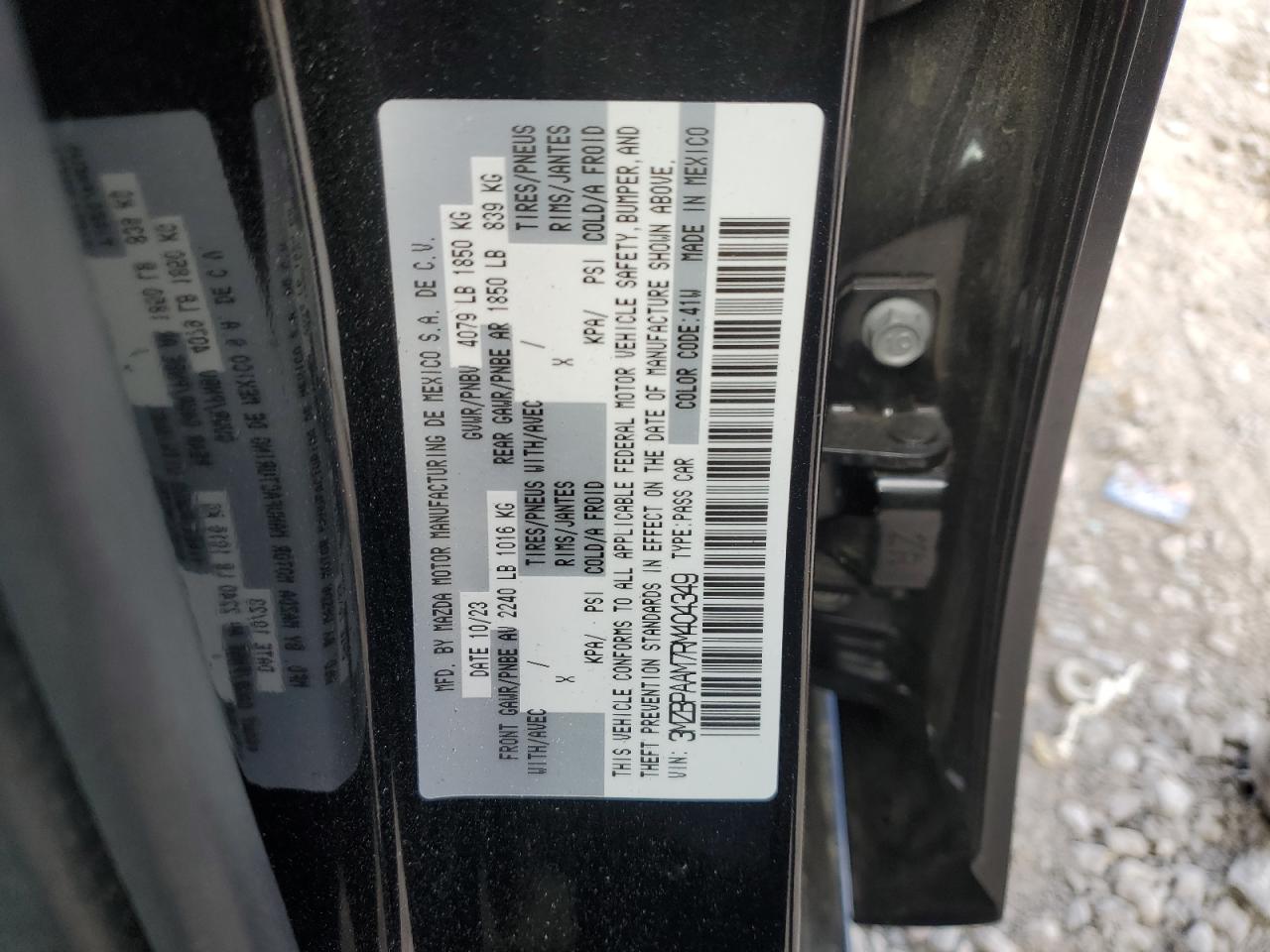2024 MAZDA 3 VIN:3MZBPAAM7RM404349