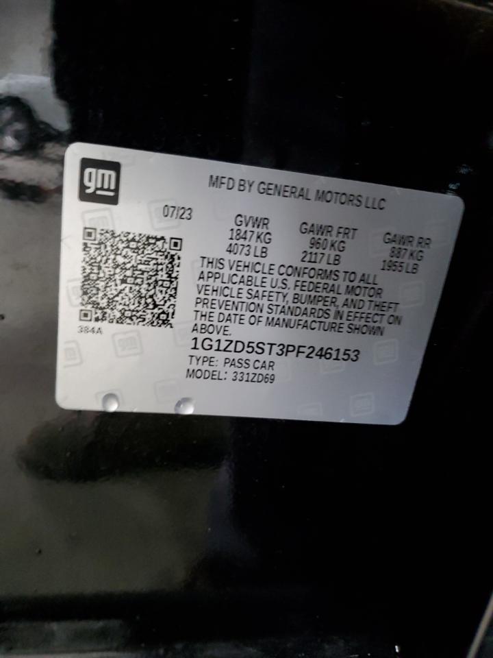 2023 CHEVROLET MALIBU LT VIN:1G1ZD5ST3PF246153