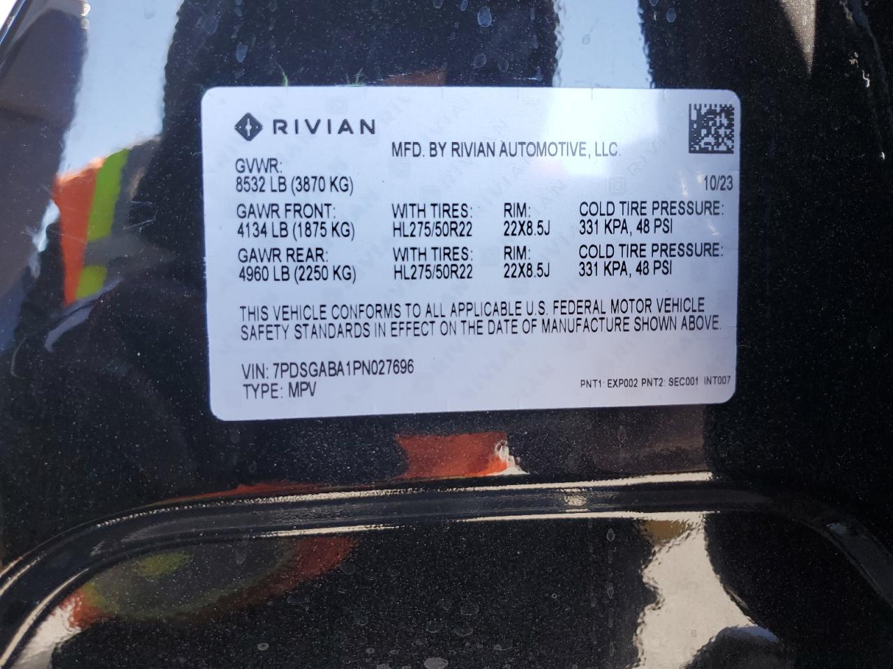 2023 RIVIAN R1S ADVENTURE VIN:7PDSGABA1PN027696