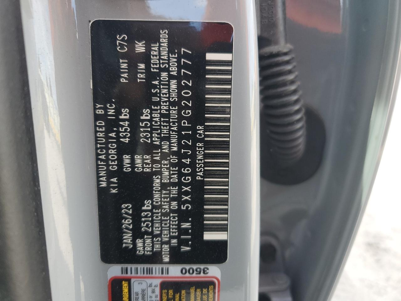 2023 KIA K5 GT LINE VIN:2C3CCABG6PH537695