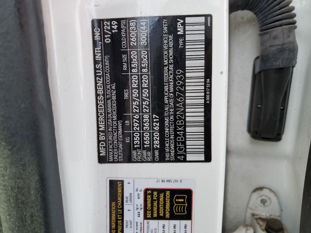 2022 MERCEDES-BENZ GLE 350 4MATIC VIN:4JGFB4KB2NA672939