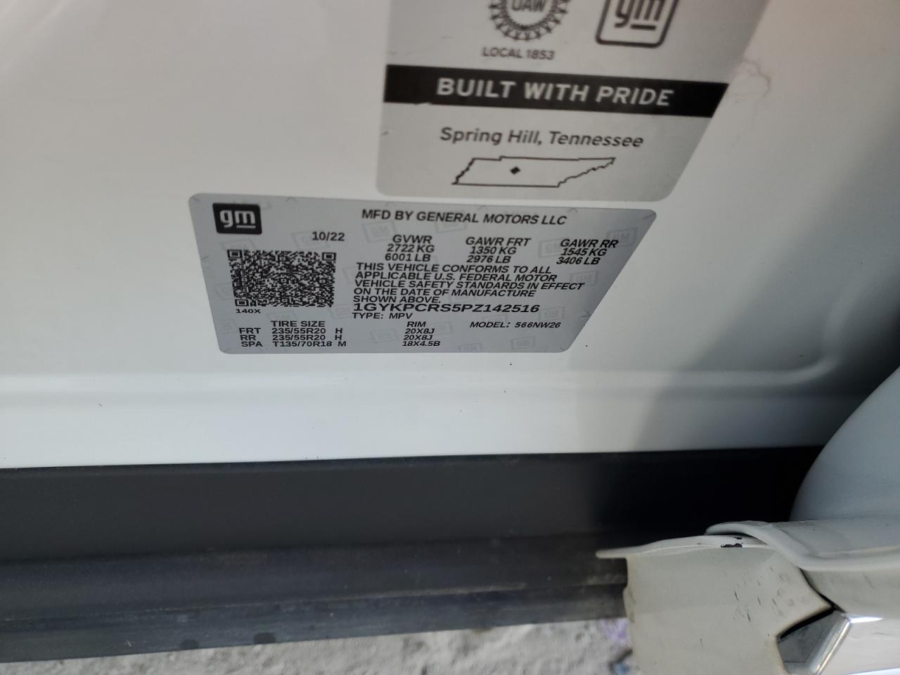 2023 CADILLAC XT6 PREMIUM LUXURY VIN:1GYKPCRS5PZ142516