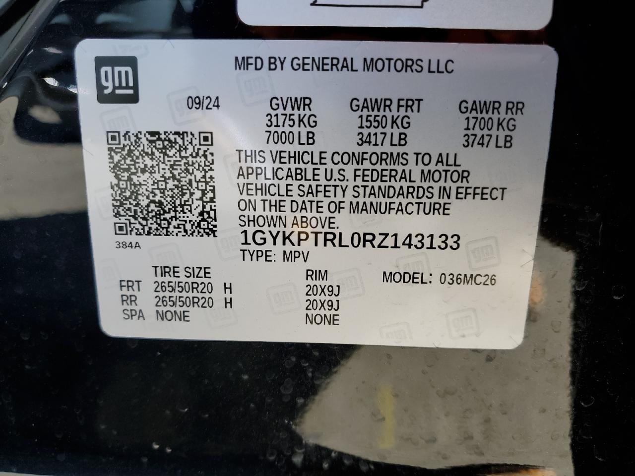 2024 CADILLAC LYRIQ SPORT VIN:1GYKPTRL0RZ143133