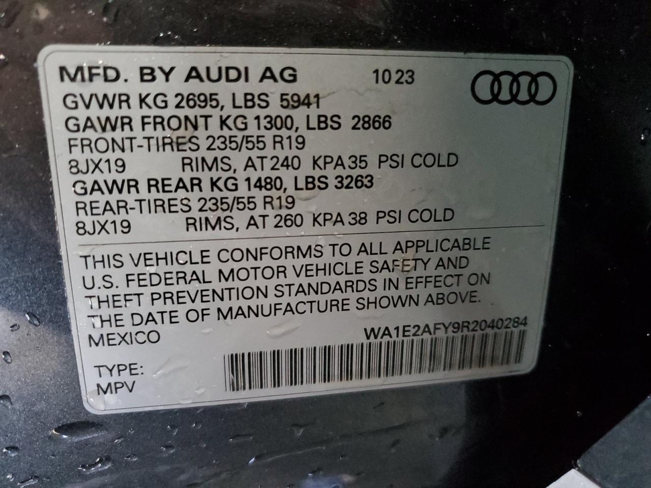 2024 AUDI Q5 E PREMIUM PLUS 55 VIN:WA1E2AFY9R2040284