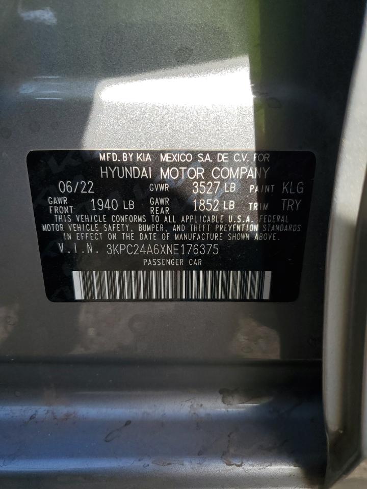 2022 HYUNDAI ACCENT SE VIN:3KPC24A6XNE176375