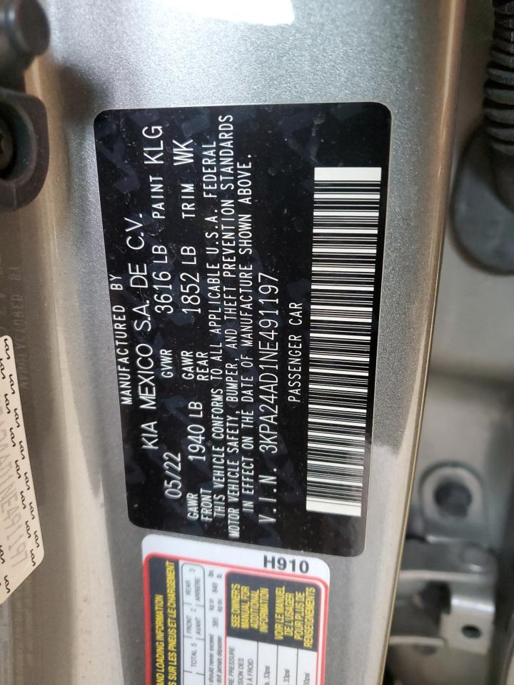 2022 KIA RIO LX VIN:3KPA24AD1NE491197