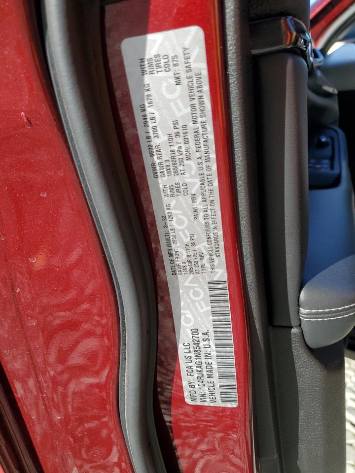 2022 JEEP GRAND CHEROKEE L LAREDO VIN:1C4RJKAG1N8542700