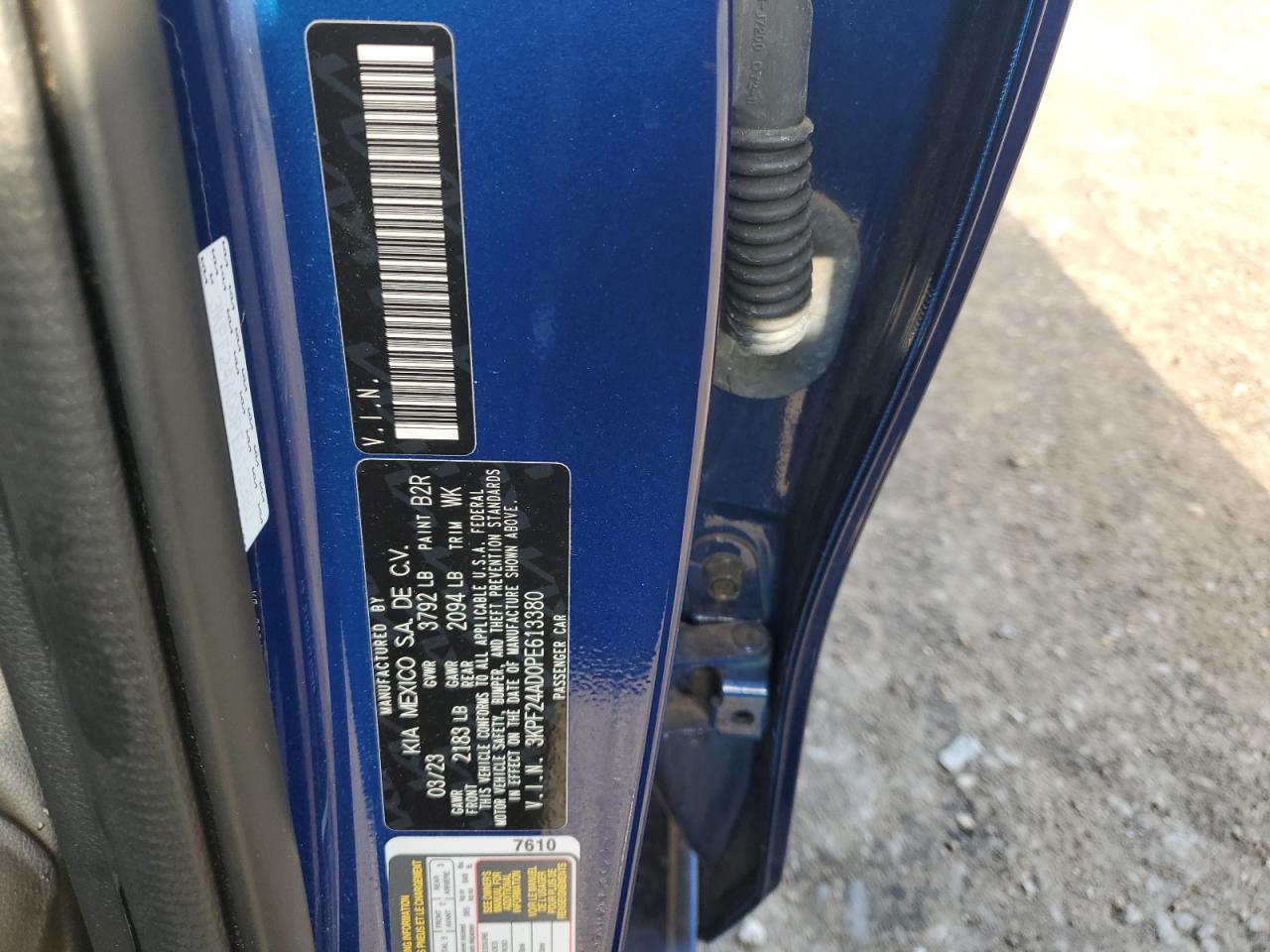 2023 KIA FORTE LX VIN:3KPF24AD0PE613380