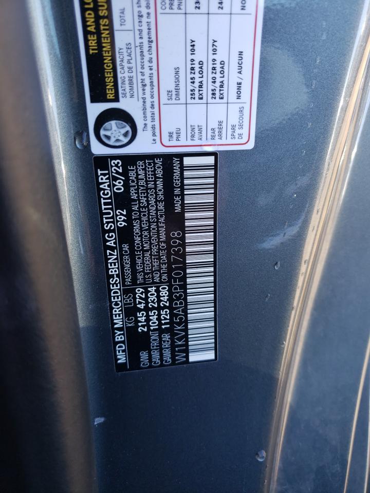 2023 MERCEDES-BENZ SL 43 AMG VIN:W1KVK5AB3PF017398