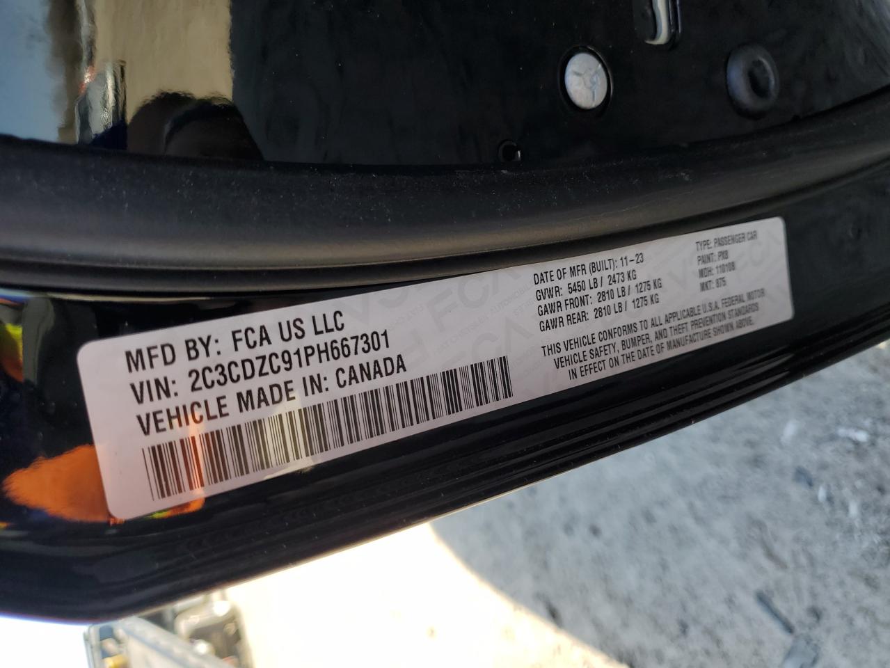 2023 DODGE CHALLENGER SRT HELLCAT VIN:2C3CDZC91PH667301