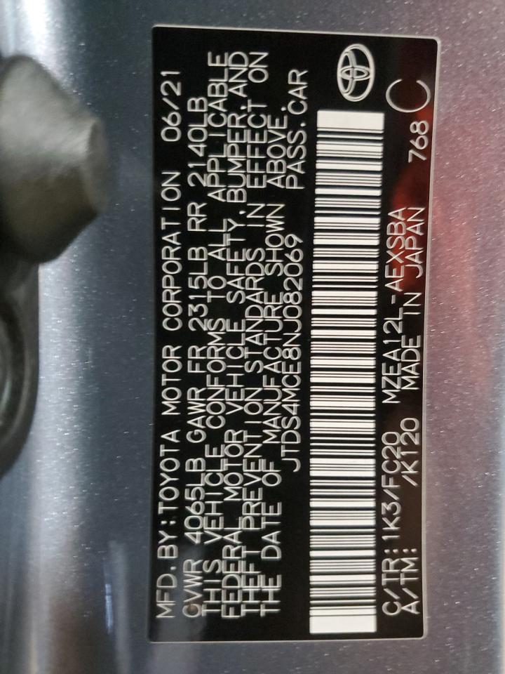 2022 TOYOTA COROLLA SE VIN:JTDS4MCE8NJ082069