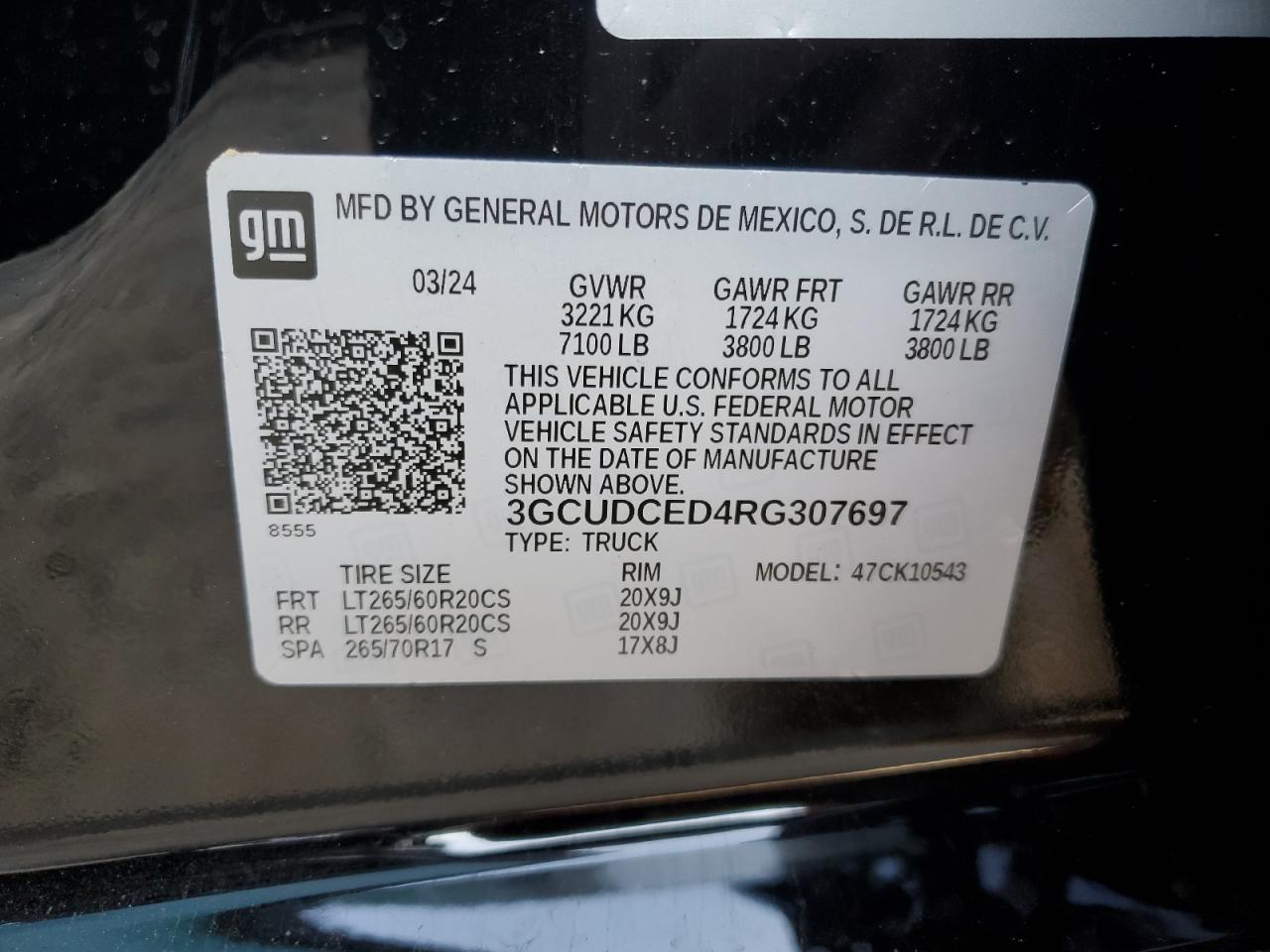 2024 CHEVROLET SILVERADO K1500 TRAIL BOSS CUSTOM VIN:3GCUDCED4RG307697