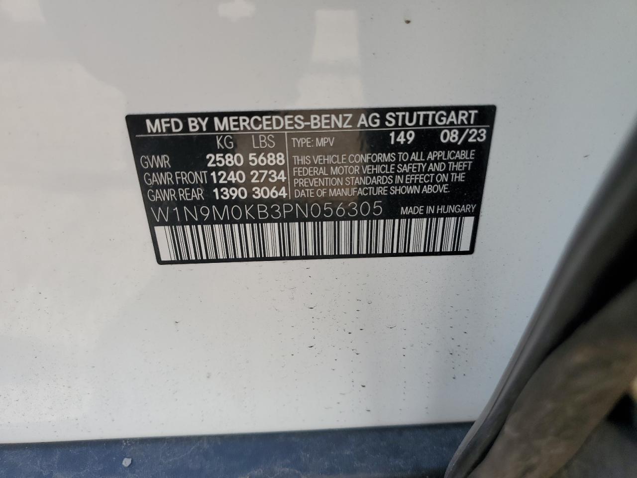 2023 MERCEDES-BENZ EQB 300 4MATIC VIN:W1N9M0KB3PN056305