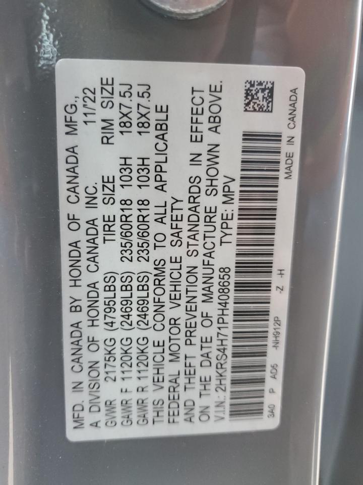 2023 HONDA CR-V EXL VIN:2HKRS4H71PH408658