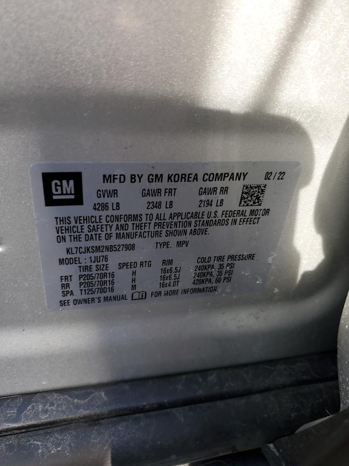 2022 CHEVROLET TRAX LS VIN:KL7CJKSM2NB527908