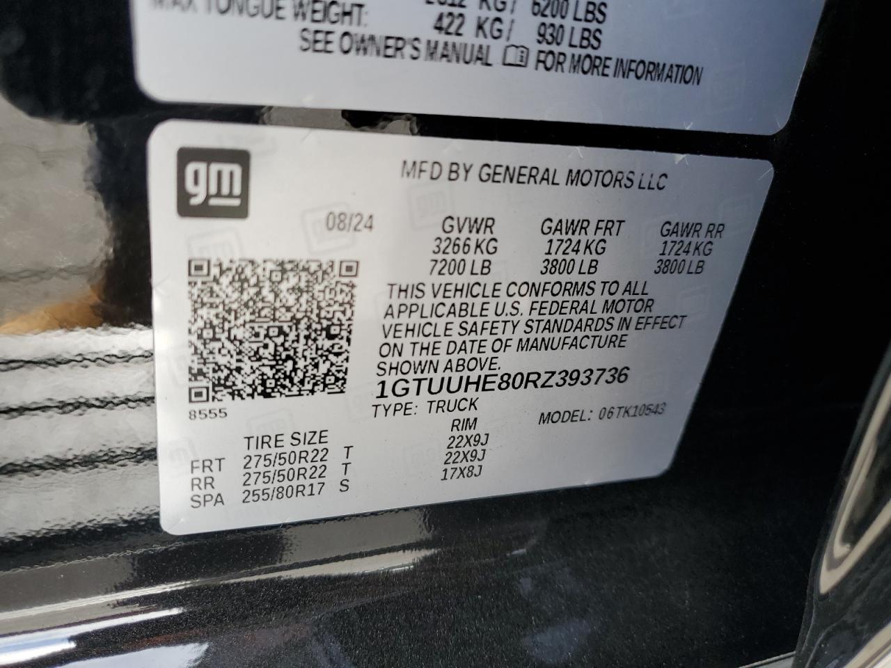 2024 GMC SIERRA K1500 DENALI ULTIMATE VIN:1GTUUHE80RZ393736