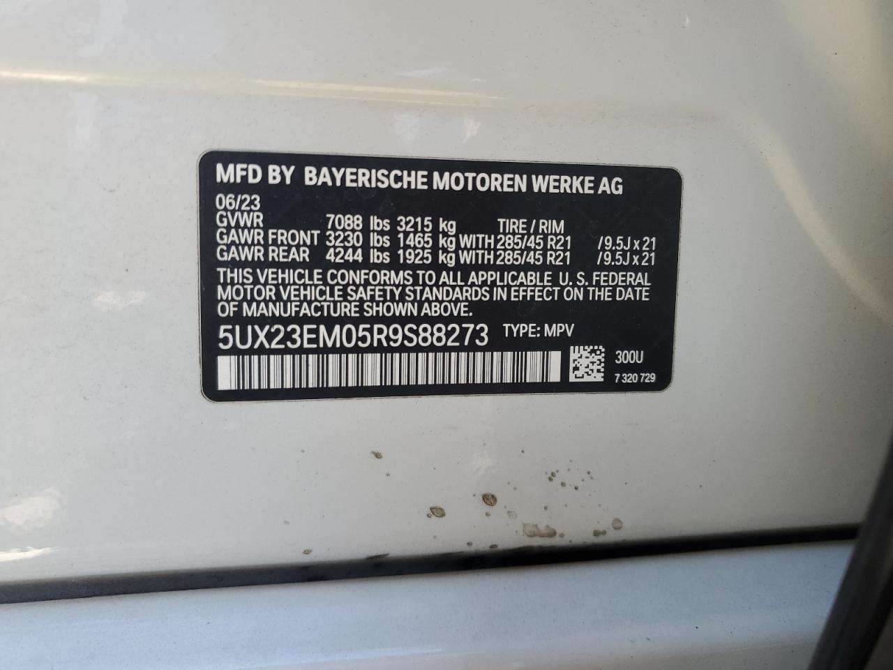 2024 BMW X7 XDRIVE40I VIN:5UX23EM05R9S88273