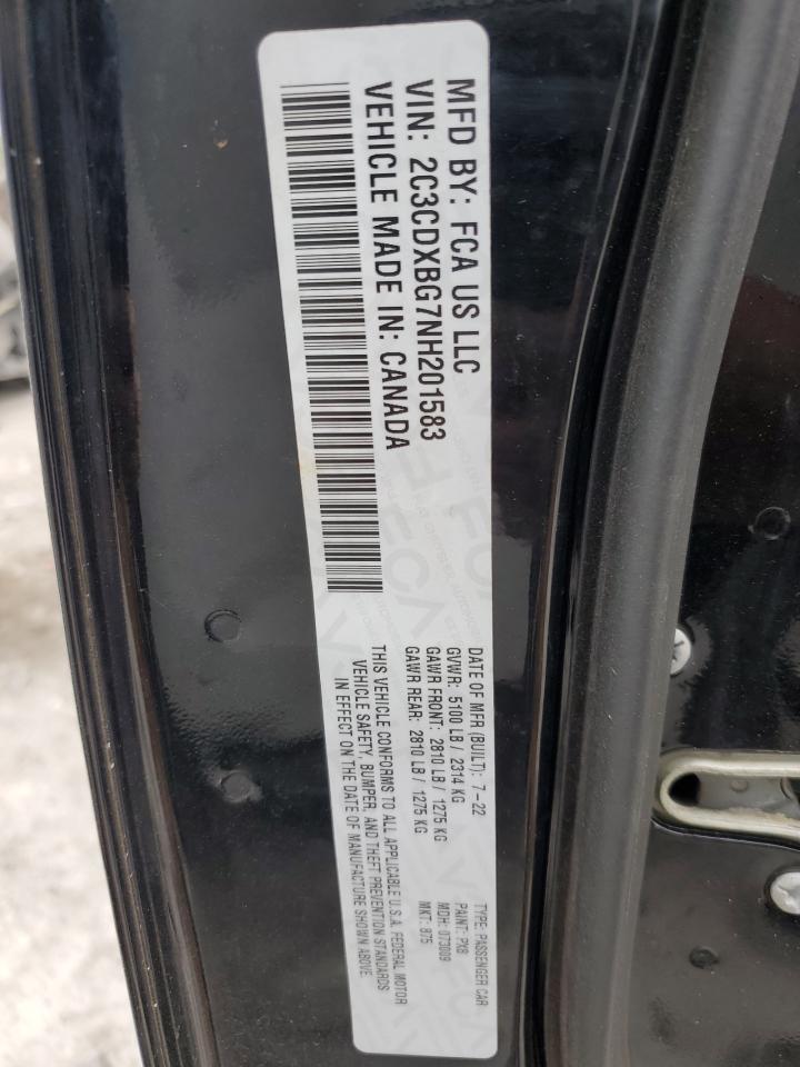 2022 DODGE CHARGER SXT VIN:2C3CDXBG7NH201583