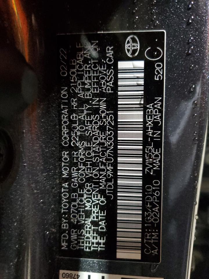 2022 TOYOTA PRIUS LE VIN:JTDL9MFU7N3037251