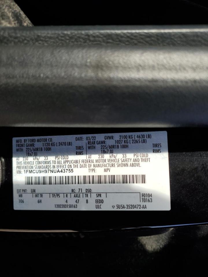 2022 FORD ESCAPE SEL VIN:1FMCU9H97NUA43755