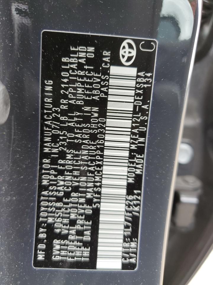 2023 TOYOTA COROLLA SE VIN:5YFS4MCEXPP160320