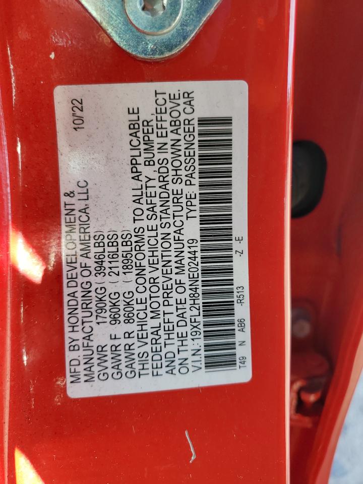 2022 HONDA CIVIC SPORT VIN:19XFL2H84NE024419