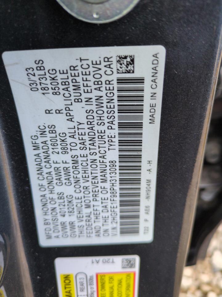 2023 HONDA CIVIC TOURING VIN:2HGFE1F98PH313098