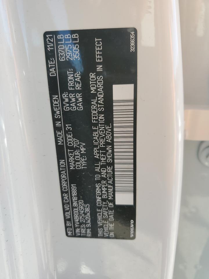 2022 VOLVO XC90 T8 RECHARGE INSCRIPTION VIN:YV4BR00L8N1818891