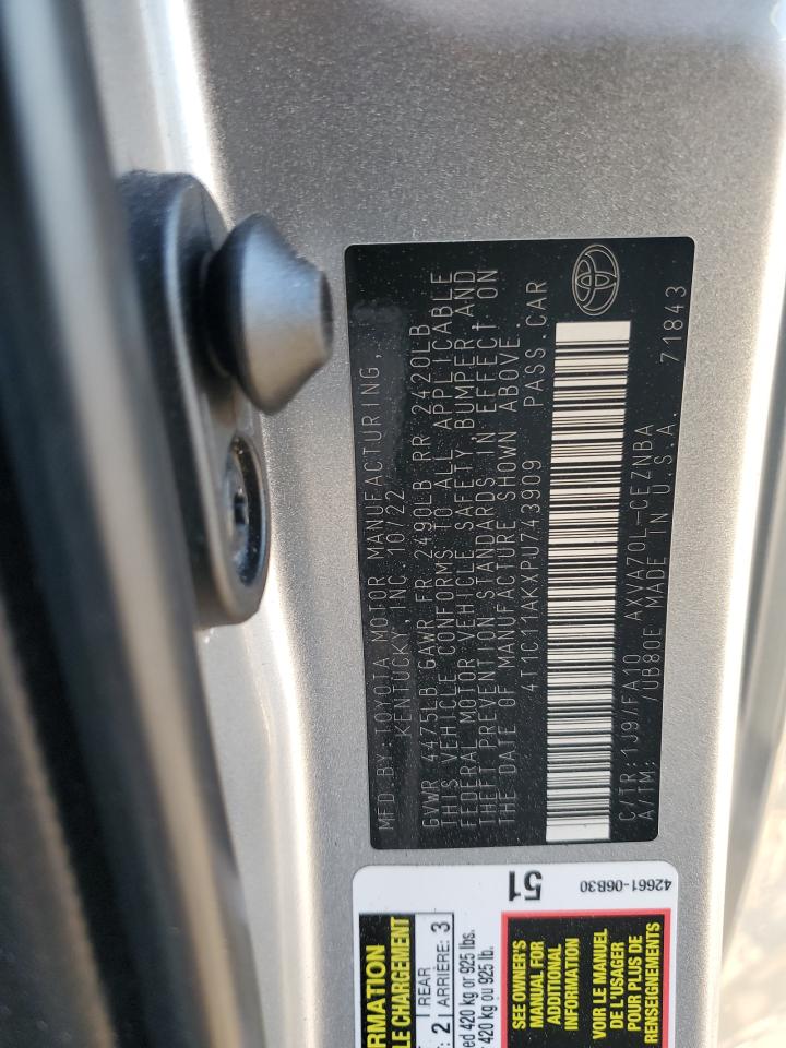 2023 TOYOTA CAMRY LE VIN:4T1C11AKXPU743909