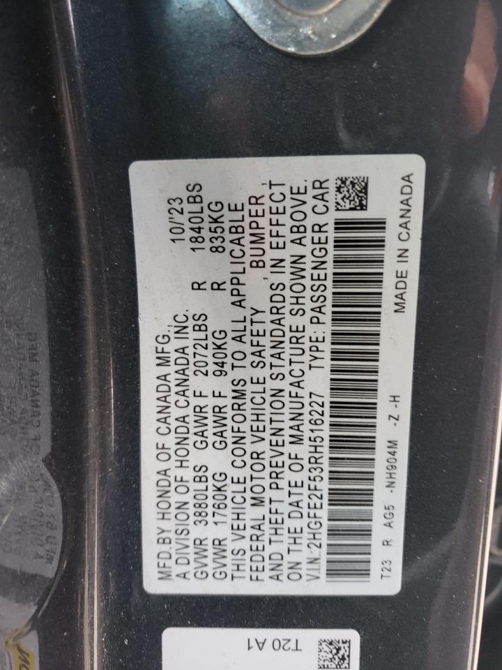 2024 HONDA CIVIC SPORT VIN:2HGFE2F53RH516227
