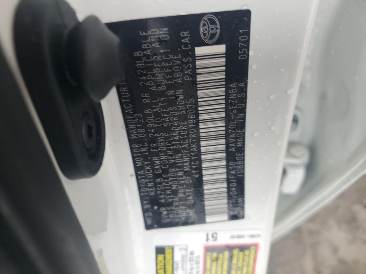 2024 TOYOTA CAMRY LE VIN:4T1C11AK7RU196035