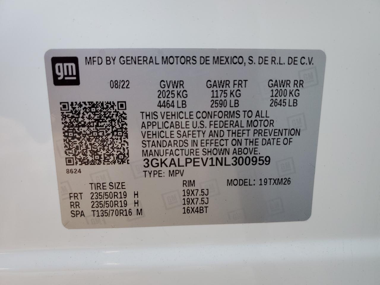2022 GMC TERRAIN SLT VIN:3GKALPEV1NL300959