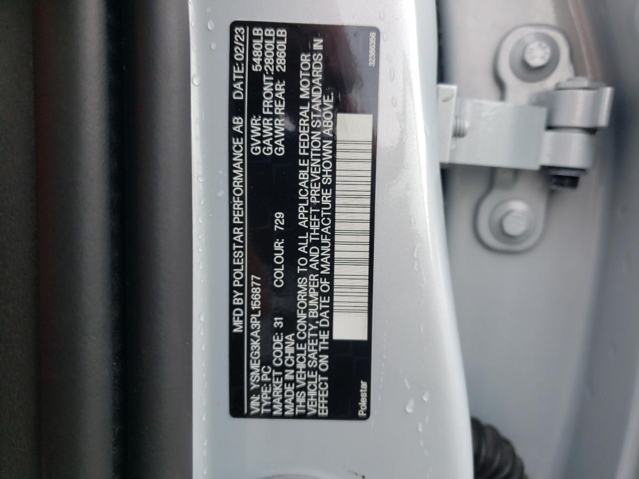 2023 POLESTAR 2 VIN:YSMEG3KA3PL156877