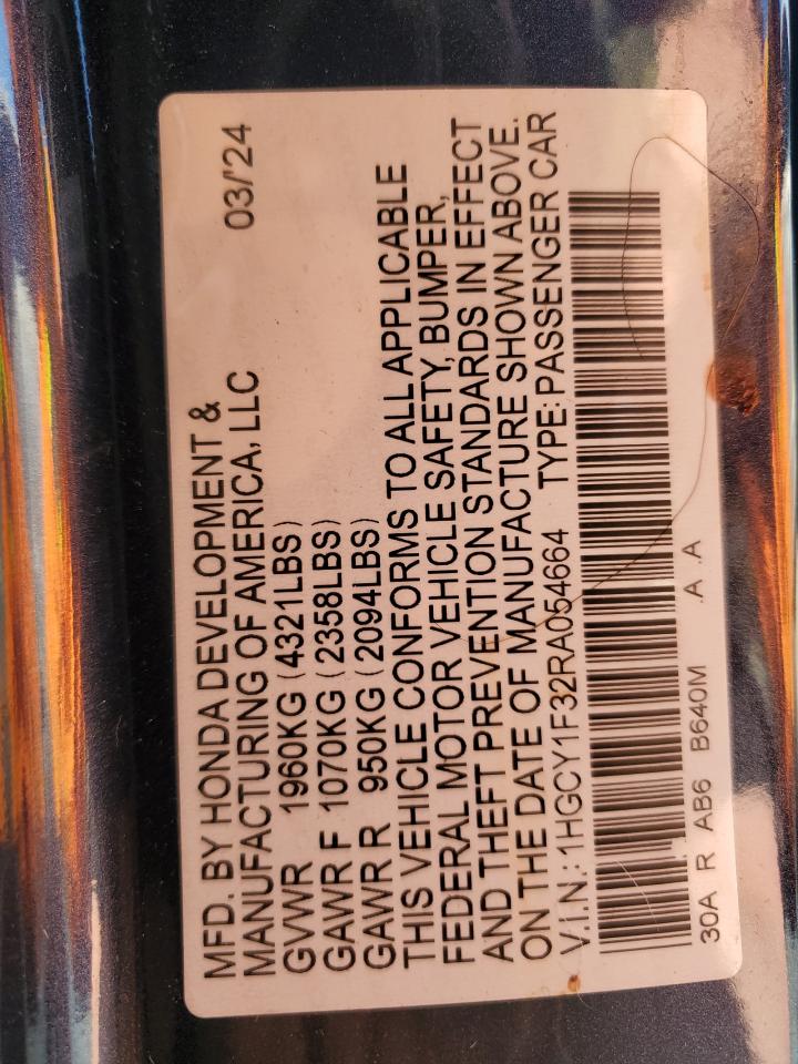 2024 HONDA ACCORD EX VIN:1HGCY1F32RA054664