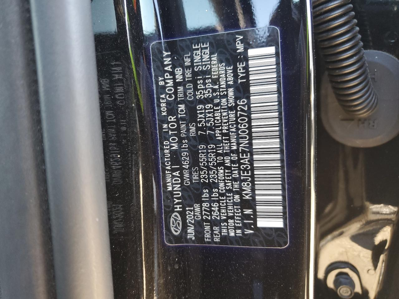 2022 HYUNDAI TUCSON LIMITED VIN:KM8JE3AE7NU060726