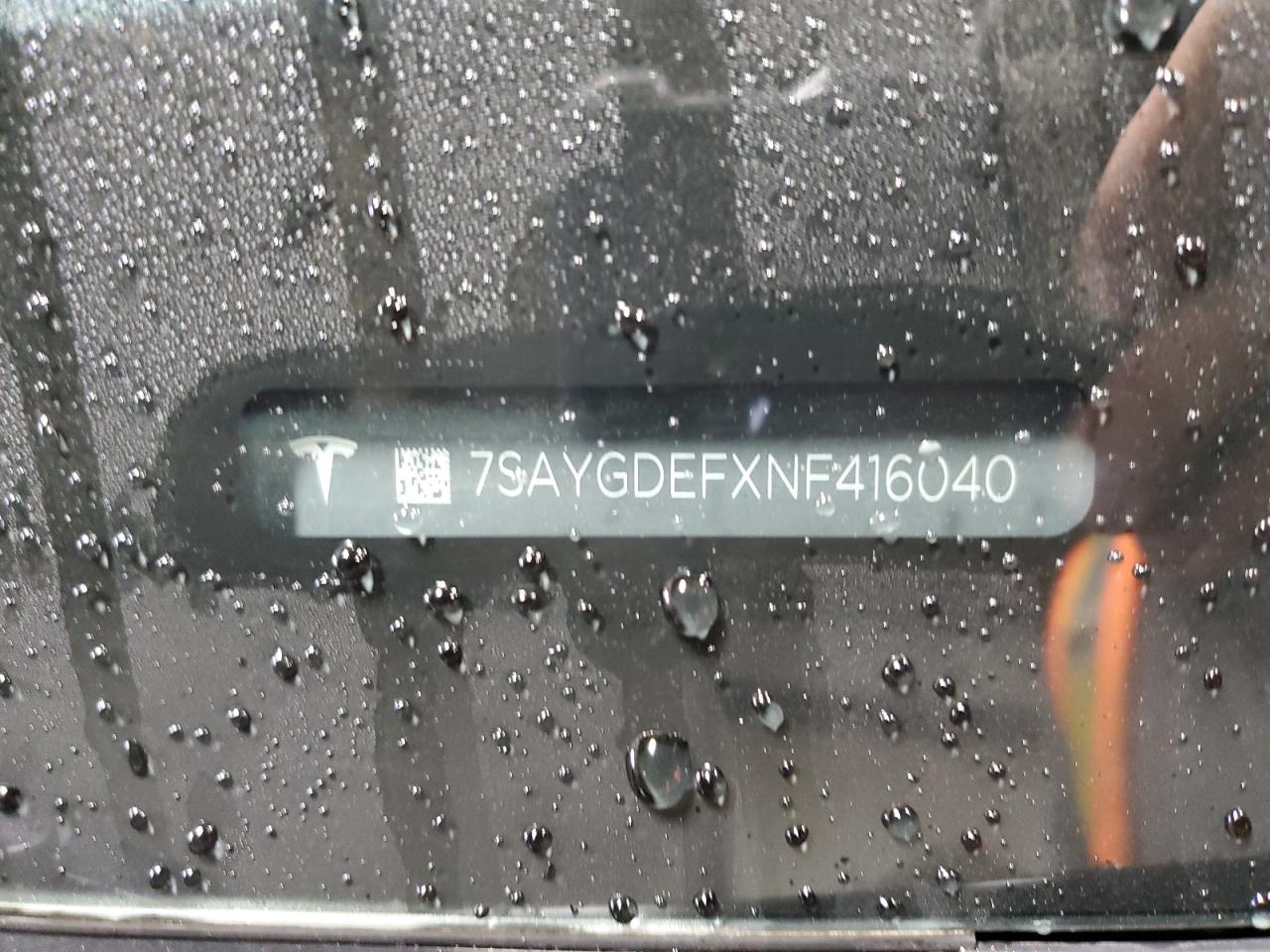 2022 TESLA MODEL Y VIN:7SAYGDEFXNF416040
