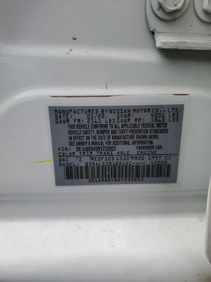 2022 NISSAN SENTRA SR VIN:3N1AB8DV8NY232803