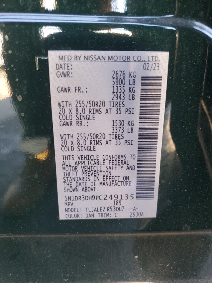 2023 NISSAN PATHFINDER PLATINUM VIN:5N1DR3DH9PC249135