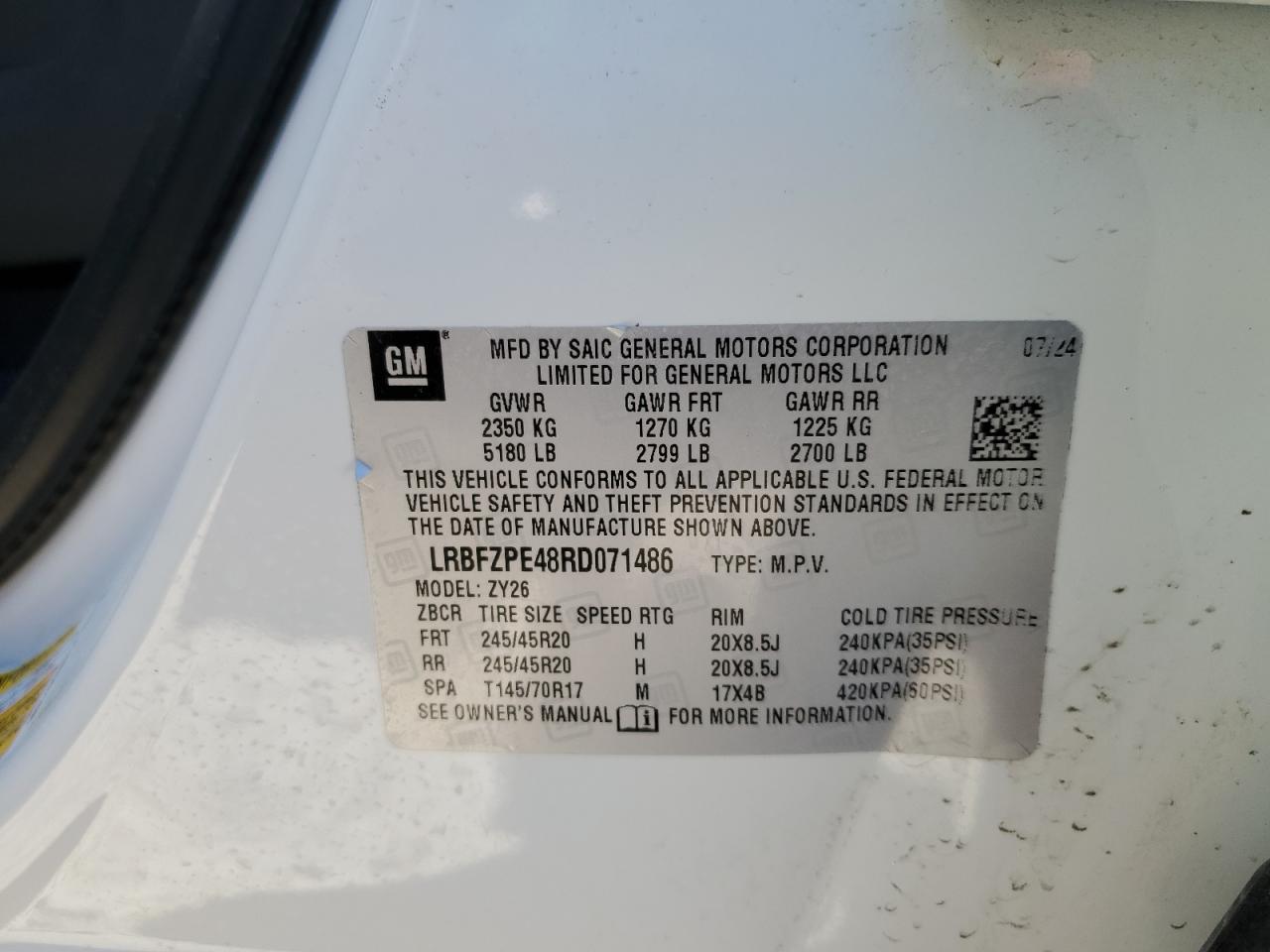 2024 BUICK ENVISION ESSENCE VIN:LRBFZPE48RD071486