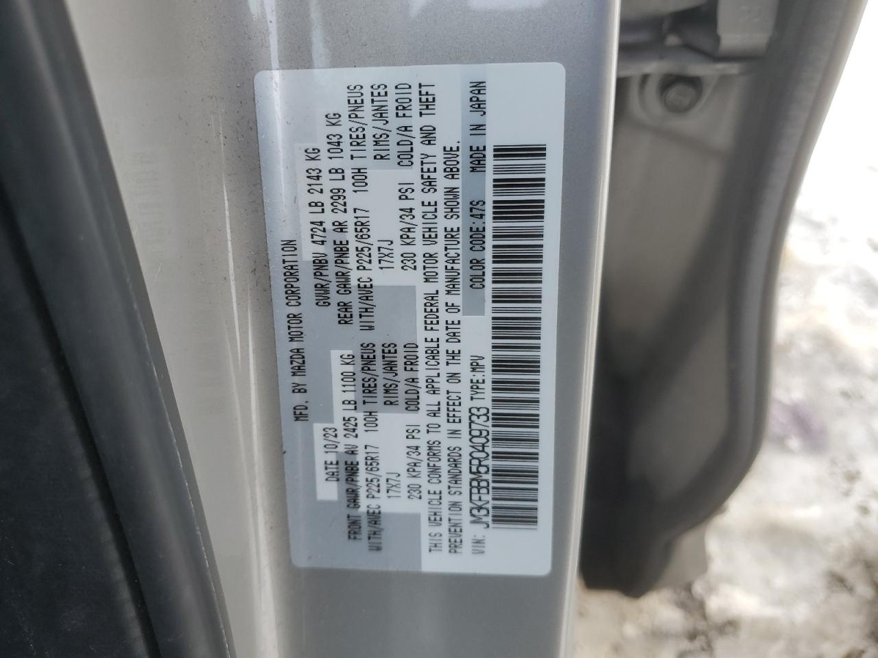 2024 MAZDA CX-5 SELECT VIN:JM3KFBBM5R0409733